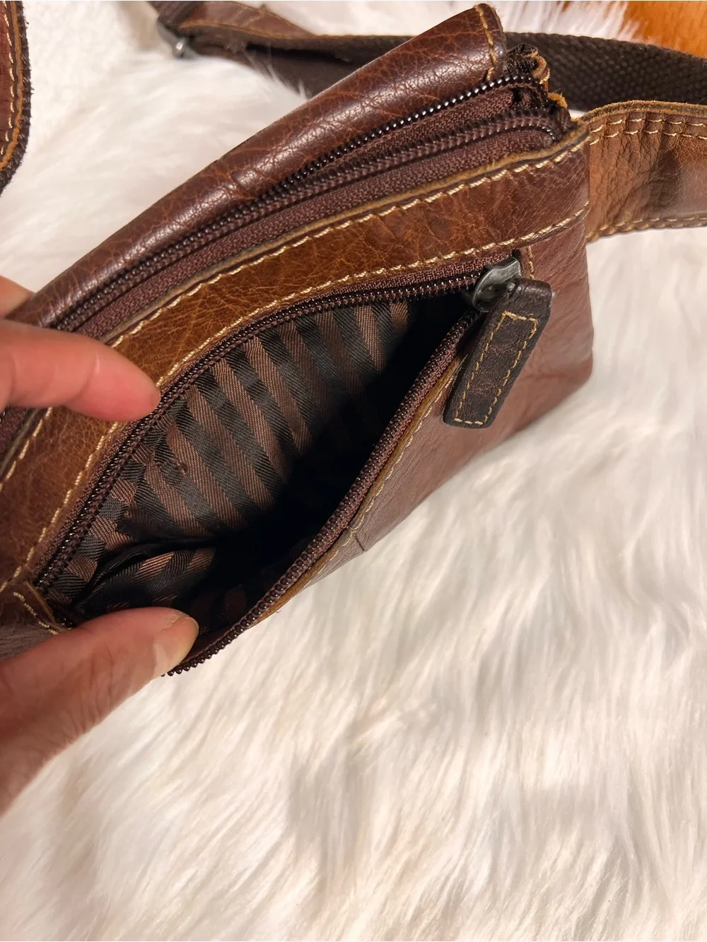 Jack Georges Genuine Leather Brown Crossbody/Belt Bag with Front Buckle